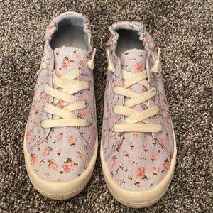 Slip on shoes blue with pink floral nwot